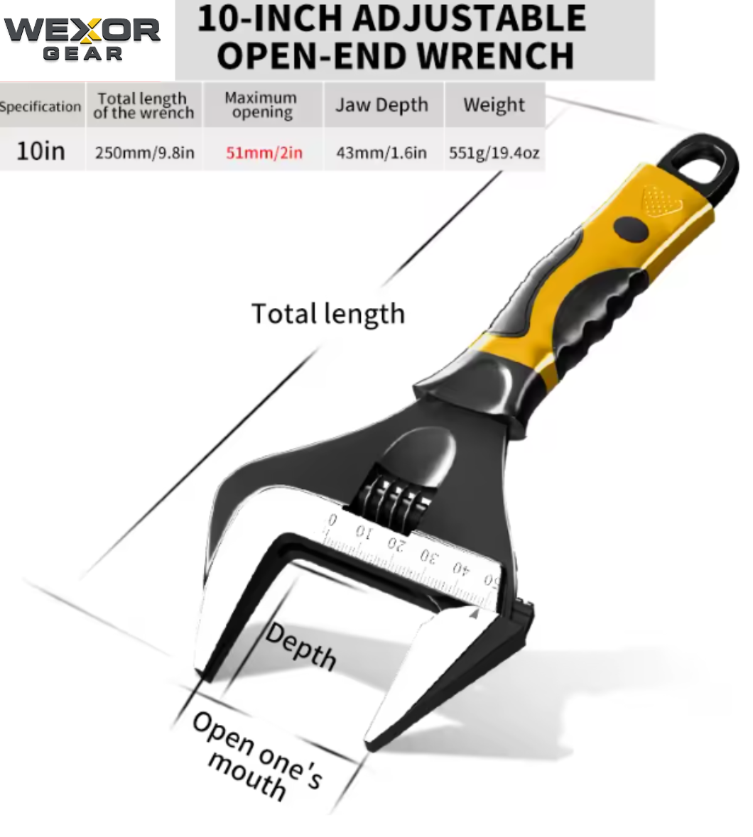 WexorGear™ Wide Opening Adjustable Wrench